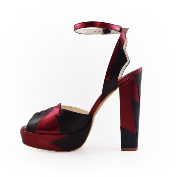 TERRY DE HAVILLAND - ZIA RED/BLACK LUXURY BLOCK HEEL - Picture 2 of 13
